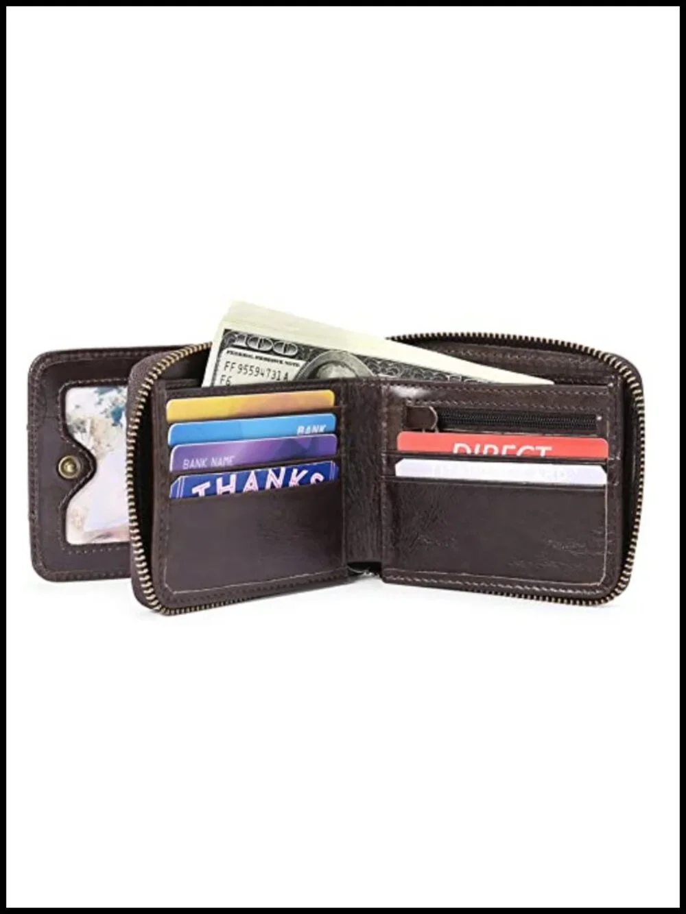 Genuine Leather RFID Front Pocket Zip Bifold Wallet for Men